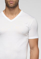 T-shirt scollo a V 1304 in Cotone Filo di Scozia Privilegio - Bianco - Bianco | Cagi