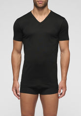 T-shirt scollo a V 1304 in Cotone Filo di Scozia Privilegio - Nero - Nero | Cagi