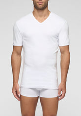 Warm Winter Soft Line Cotton V-neck T-Shirt - White - Bianco | Cagi