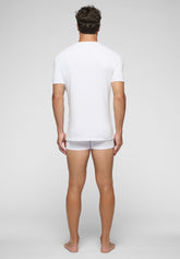 Warm Winter Soft Line Cotton V-neck T-Shirt - White - Bianco | Cagi