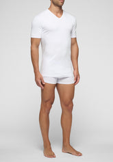 Warm Winter Soft Line Cotton V-neck T-Shirt - White - Bianco | Cagi