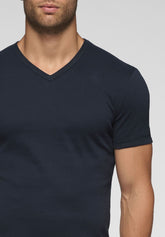 T-Shirt con Scollo a V in Caldo Cotone Inverno Soft Line - Blu - Blu | Cagi