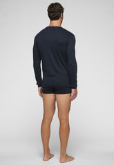 Maglia Manica Lunga Girocollo in Caldo Cotone Soft Line - Blu - Blu | Cagi