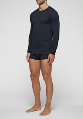 Maglia Manica Lunga Girocollo in Caldo Cotone Soft Line - Blu - Blu | Cagi