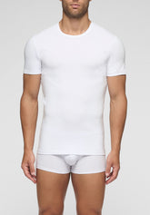 In Action Round-Neck Cotton Stretch T-Shirt - White - Bianco | Cagi