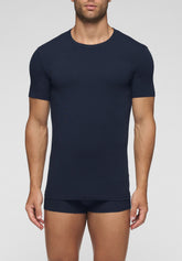 In Action Round-Neck Cotton Stretch T-Shirt - Blue - Blu | Cagi