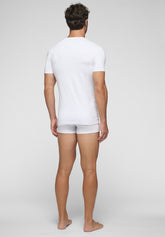 In Action Stretch Cotton V-neck T-Shirt - White - Bianco | Cagi