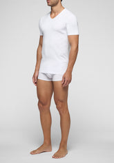 In Action Stretch Cotton V-neck T-Shirt - White - Bianco | Cagi
