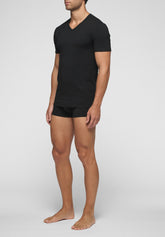 T-Shirt con Scollo a V in Cotone Elasticizzato In Action - Nero - Nero | Cagi