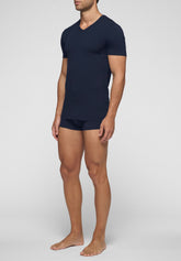 T-Shirt con Scollo a V in Cotone Elasticizzato In Action - Blu - Blu | Cagi