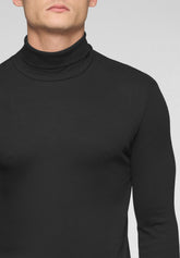 Long-Sleeved Turtleneck in Warm Cotton - Black - Nero | Cagi