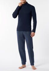 Long-Sleeved Turtleneck in Warm Cotton - Blue - Blu | Cagi