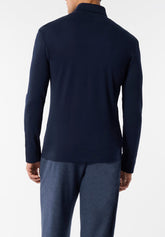Long-Sleeved Turtleneck in Warm Cotton - Blue - Blu | Cagi