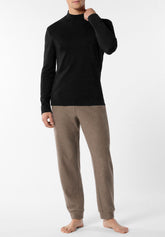 Long-Sleeved Mock Neck in Warm Cotton - Black - Nero | Cagi