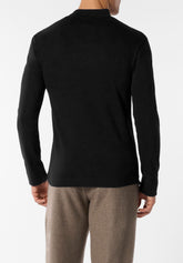 Long-Sleeved Mock Neck in Warm Cotton - Black - Nero | Cagi