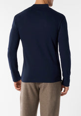 Long-Sleeved Mock Neck in Warm Cotton - Blue - Blu | Cagi