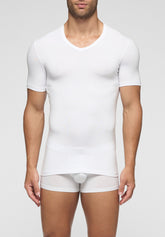 T-shirt con Scollo a V in Modal Elasticizzato Puro Modal - Bianco - Bianco | Cagi