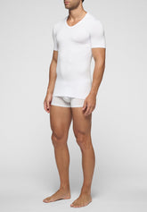 T-shirt con Scollo a V in Modal Elasticizzato Puro Modal - Bianco - Bianco | Cagi