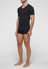 T-shirt con Scollo a V in Modal Elasticizzato Puro Modal - Nero - Nero | Cagi