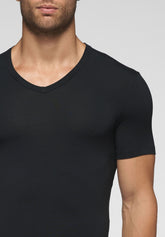 T-shirt con Scollo a V in Modal Elasticizzato Puro Modal - Nero - Nero | Cagi