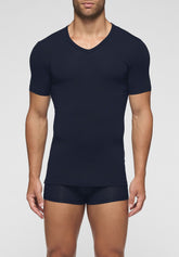 T-shirt con Scollo a V in Modal Elasticizzato Puro Modal - Blu - Blu | Cagi