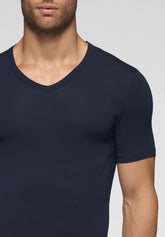 T-shirt con Scollo a V in Modal Elasticizzato Puro Modal - Blu - Blu | Cagi