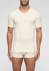 T-Shirt con Scollo a V 5329 in Lana e Cotone Tandem - Bianco - Bianco | Cagi