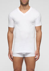 Natural Comfort Cotton V-neck T-Shirt Extra Sizes - White - Bianco | Cagi