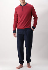 Pigiama Lungo Serafino in Interlock di Cotone Invernale - Rosso Scuro e Blu - Rosso scuro/blu 1071 | Cagi