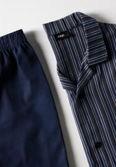 Long Button Down Pyjamas with Collar in Cotton Flannel - Blue Stripe - Riga blu/blu 819 | Cagi