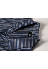Long Button Down Pyjamas with Collar in Cotton Flannel - Blue Stripe - Riga blu/blu 819 | Cagi