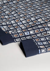 Long Pyjamas in Winter Cotton Interlock Stamp Print - Blue - Fantasia blu/blu 1059 | Cagi