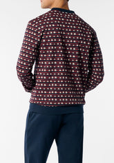 Long Pyjamas in Winter Cotton Interlock Penguin Print - Dark Red and Blue - Fantasia rosso scuro/blu 1075 | Cagi