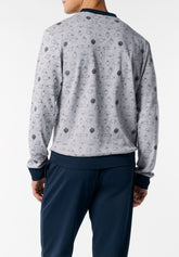 Long Pyjamas in Winter Cotton Interlock Black Sheep Print - Grey Mélange and Blue - Fantasia grigio melange/blu 1074 | Cagi