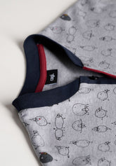 Long Pyjamas in Winter Cotton Interlock Black Sheep Print - Grey Mélange and Blue - Fantasia grigio melange/blu 1074 | Cagi