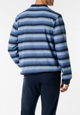 Pigiama Lungo Serafino Punto Milano Soft Riga - Riga Jeans e Blu - Riga jeans/blu 788 | Cagi