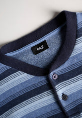 Pigiama Lungo Serafino Punto Milano Soft Riga - Riga Jeans e Blu - Riga jeans/blu 788 | Cagi