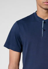 Pigiama Corto Serafino in Jersey di Cotone Leggero - Blu e Fantasia Pesci - Blu/st.pesci 1090 | Cagi