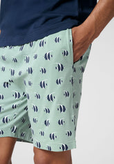 Pigiama Corto Serafino in Jersey di Cotone Leggero - Blu e Fantasia Pesci - Blu/st.pesci 1090 | Cagi