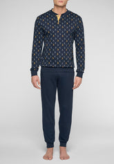 Long Pyjamas in Cotton Interlock - Blue Rabbit Pattern - St.rabbit blu/blu 1097 | Cagi