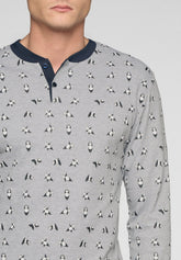 Long Pyjamas in Cotton Interlock - Panda Pattern in Grey Mélange and Blue - St.panda grigio mel/blu 1098 | Cagi
