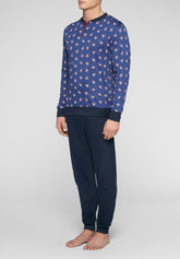 Long Pyjamas in Cotton Interlock - Pop Corn Pattern in Sky Blue - St.popcorn blu cielo/blu 1099 | Cagi