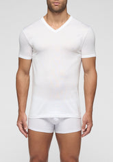 T-shirt scollo a V 1304 in Cotone Filo di Scozia Privilegio - Bianco - Bianco | Cagi