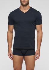 T-Shirt con Scollo a V in Caldo Cotone Inverno Soft Line - Blu - Blu | Cagi