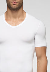 T-shirt con Scollo a V in Modal Elasticizzato Puro Modal - Bianco - Bianco | Cagi