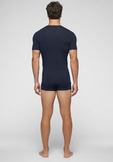 T-shirt con Scollo a V in Modal Elasticizzato Puro Modal - Blu - Blu | Cagi