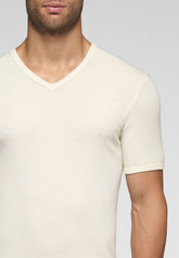 T-Shirt con Scollo a V 5329 in Lana e Cotone Tandem - Bianco - Bianco | Cagi